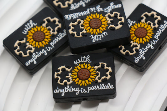 With God Anything is Possible sunflower silicone focal bead – Christian jewelry and keychain DIY supply