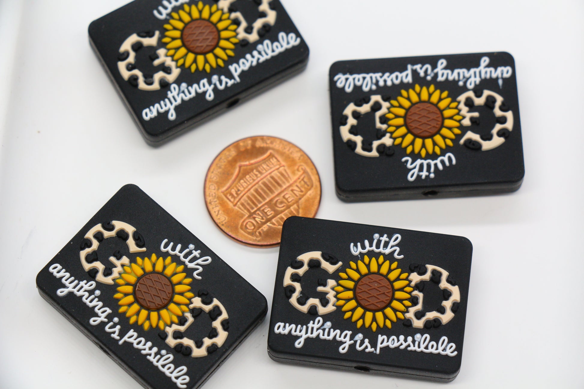 With God Anything is Possible sunflower silicone focal bead – Christian jewelry and keychain DIY supply
