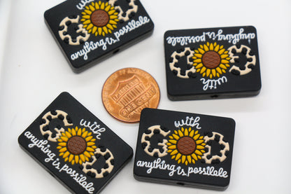 With God Anything is Possible sunflower silicone focal bead – Christian jewelry and keychain DIY supply