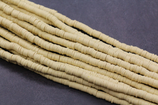 6mm Buttermilk Beige Yellow Heishi Beads – Polymer Clay Flat Disc Beads for Jewelry Making