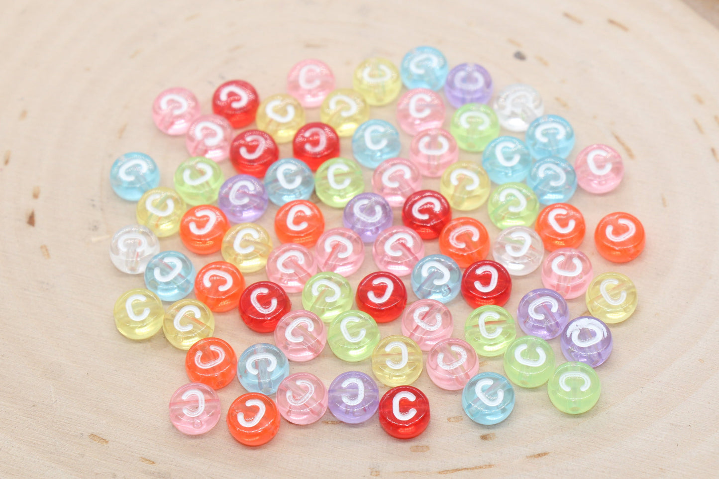 Translucent Alphabet Letter Beads, Flat Round Letter Beads A-Z