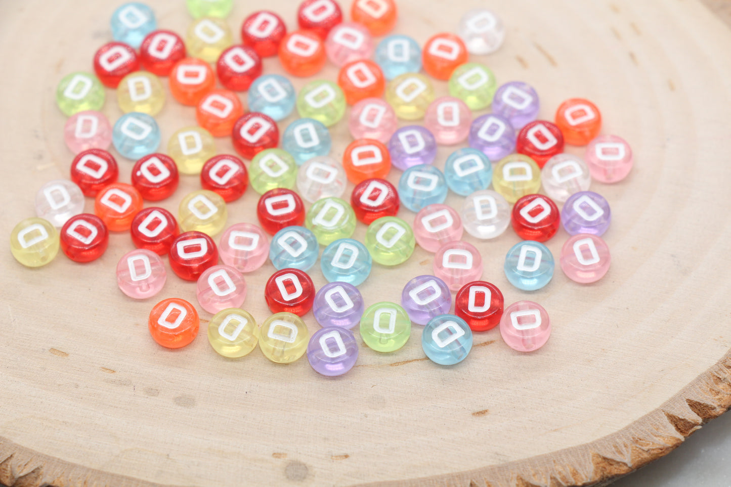 Translucent Alphabet Letter Beads, Flat Round Letter Beads A-Z