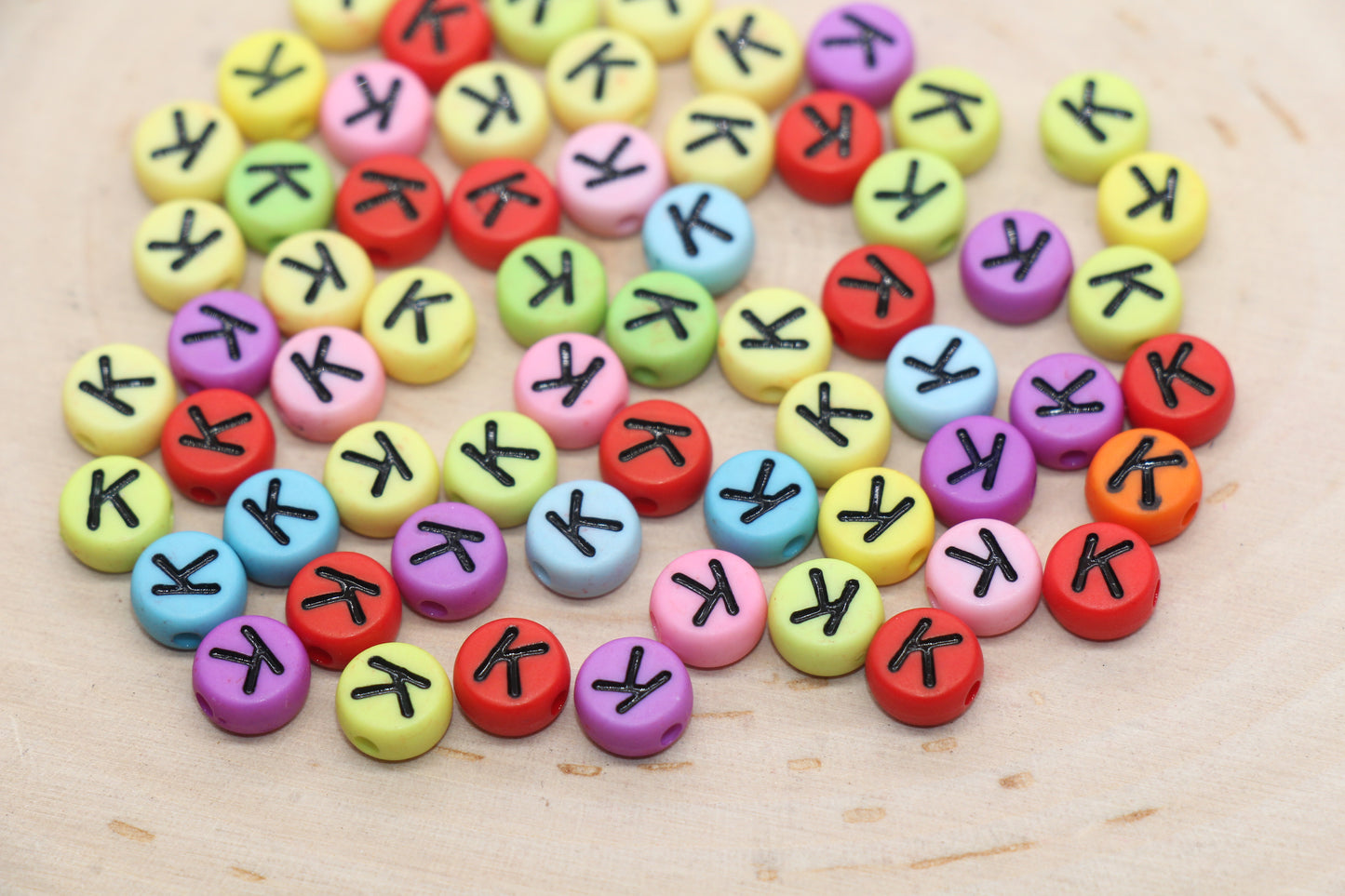 Mix Color Alphabet Letter Beads, Flat Round Letter A-Z Beads