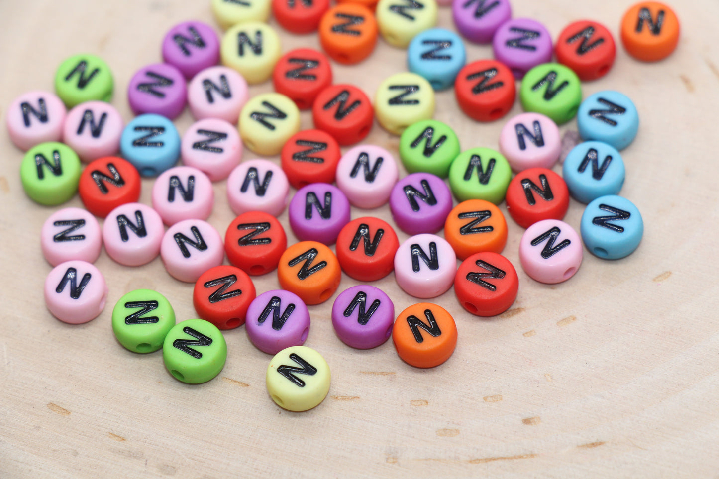 Mix Color Alphabet Letter Beads, Flat Round Letter A-Z Beads