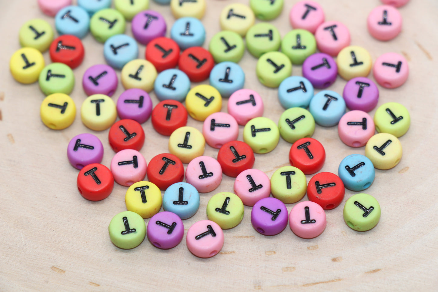 Mix Color Alphabet Letter Beads, Flat Round Letter A-Z Beads