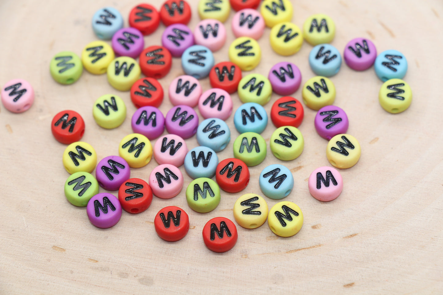 Mix Color Alphabet Letter Beads, Flat Round Letter A-Z Beads