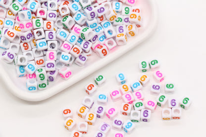 6mm Cube Number Beads, Individual Number Beads