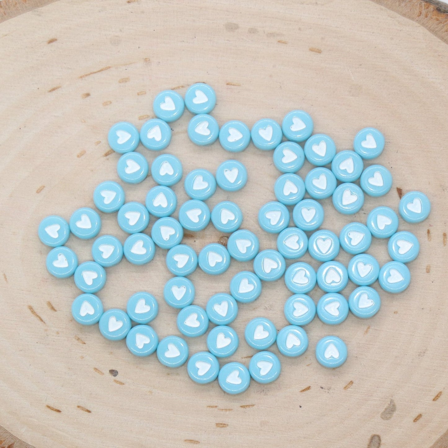 Blue Heart Beads, Acrylic Heart Beads, Plastic Heart Beads, Size 7mm #349