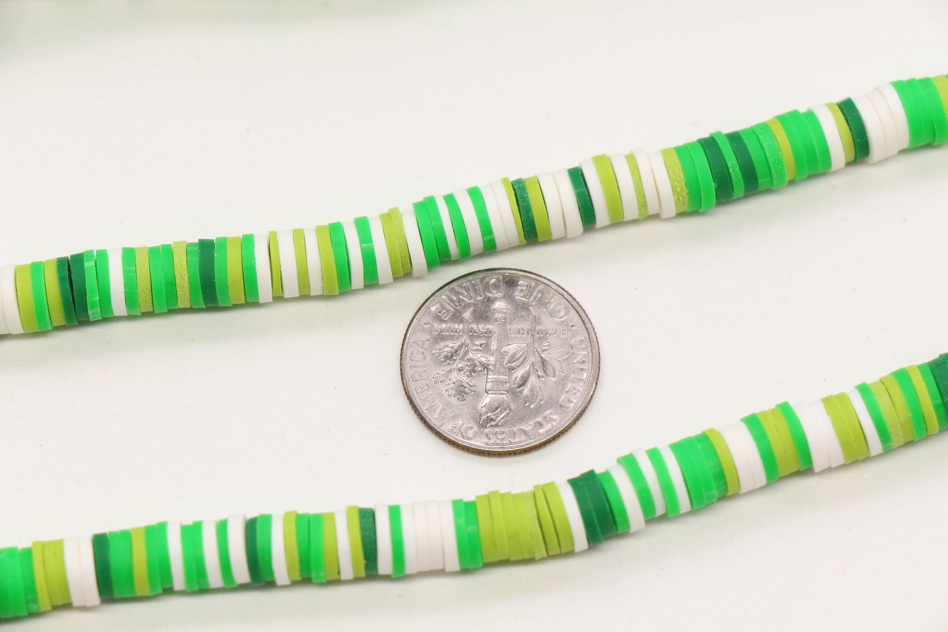 6mm green mix heishi beads color detail and flat disc shape