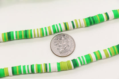 6mm green mix heishi beads color detail and flat disc shape