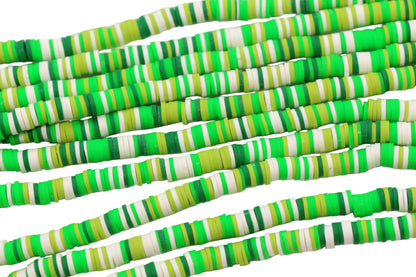 6mm green mix heishi beads strand close up for bracelet making