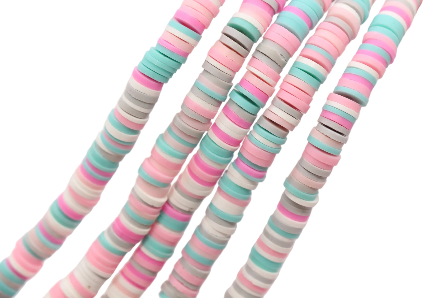 6mm pastel pink blue mix heishi beads strand close up for bracelet making