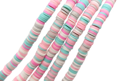 6mm pastel pink blue mix heishi beads strand close up for bracelet making