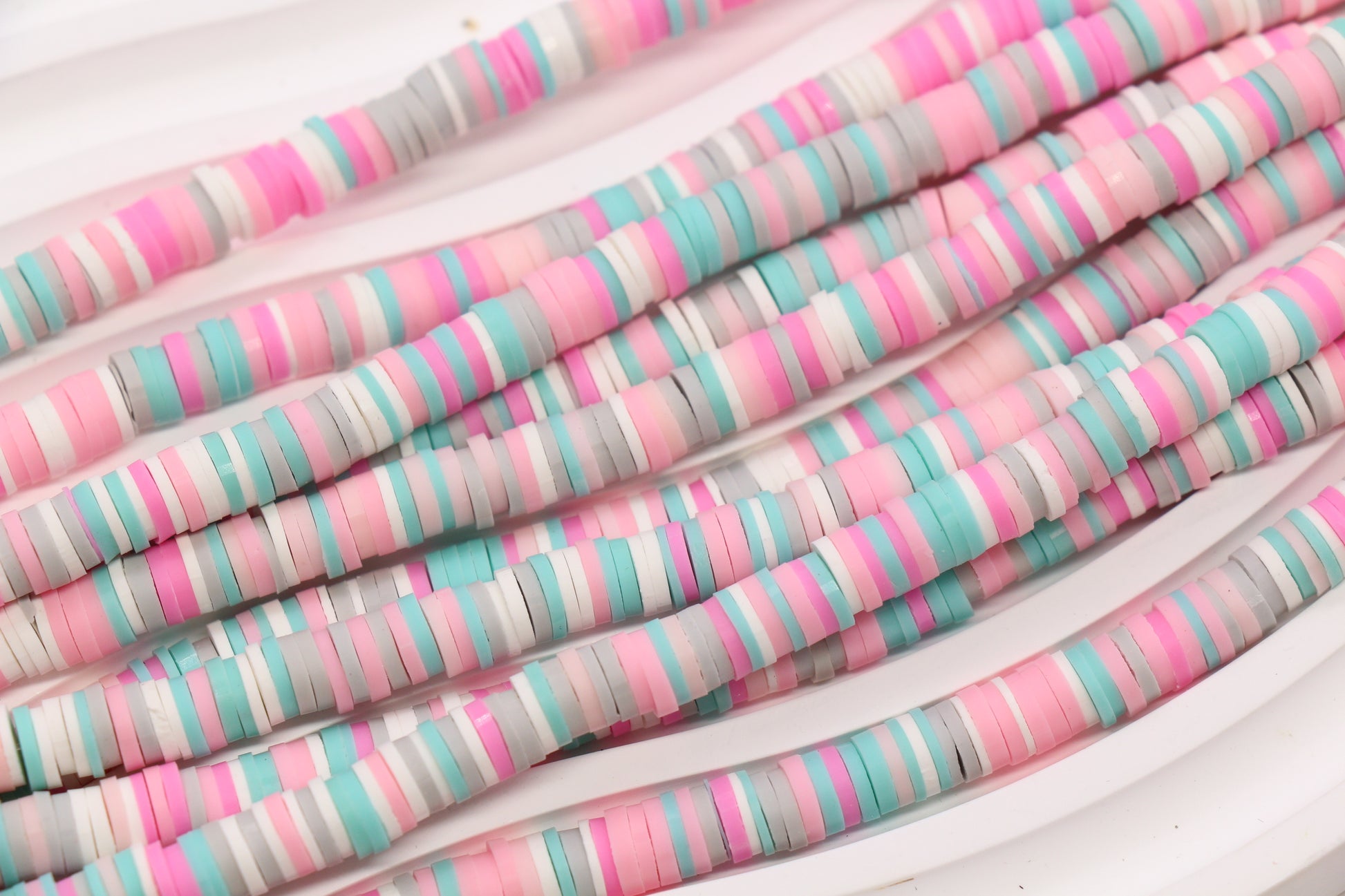 6mm pastel pink blue mix heishi beads polymer clay disc beads for craft projects