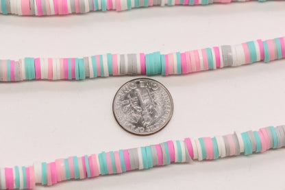 6mm pastel pink blue mix heishi beads for lanyards, bag charms, and bracelets