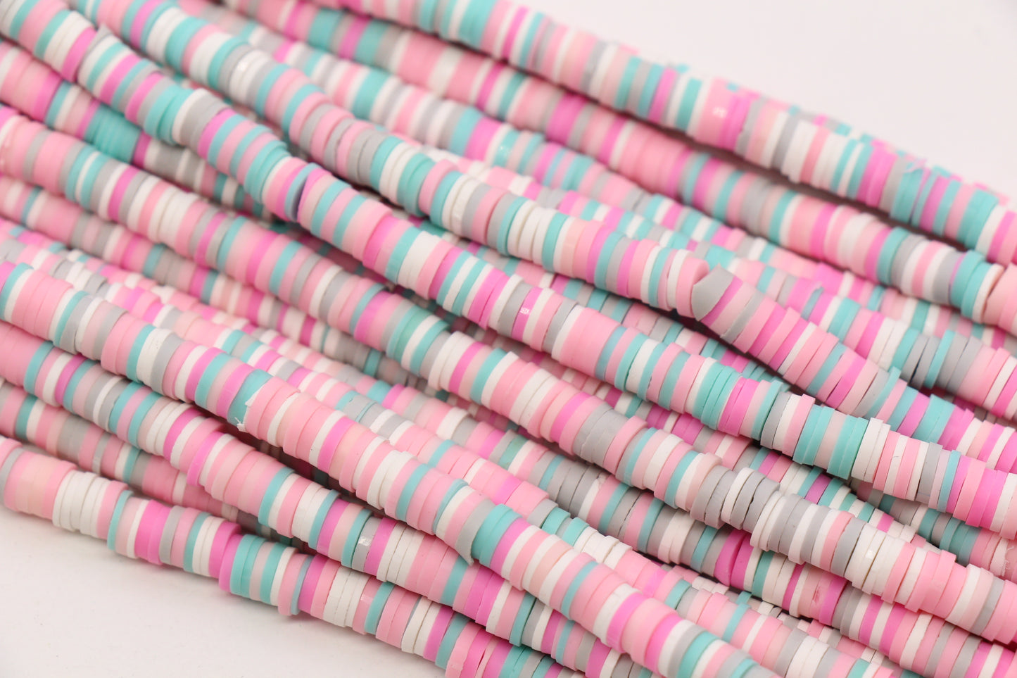 6mm pastel pink blue mix heishi beads color detail and flat disc shape