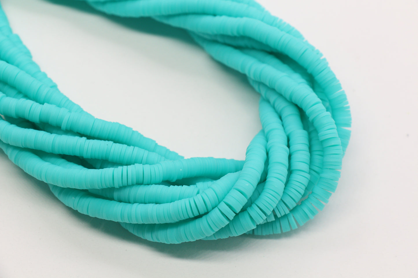 6mm aqua green heishi beads color detail and flat disc shape
