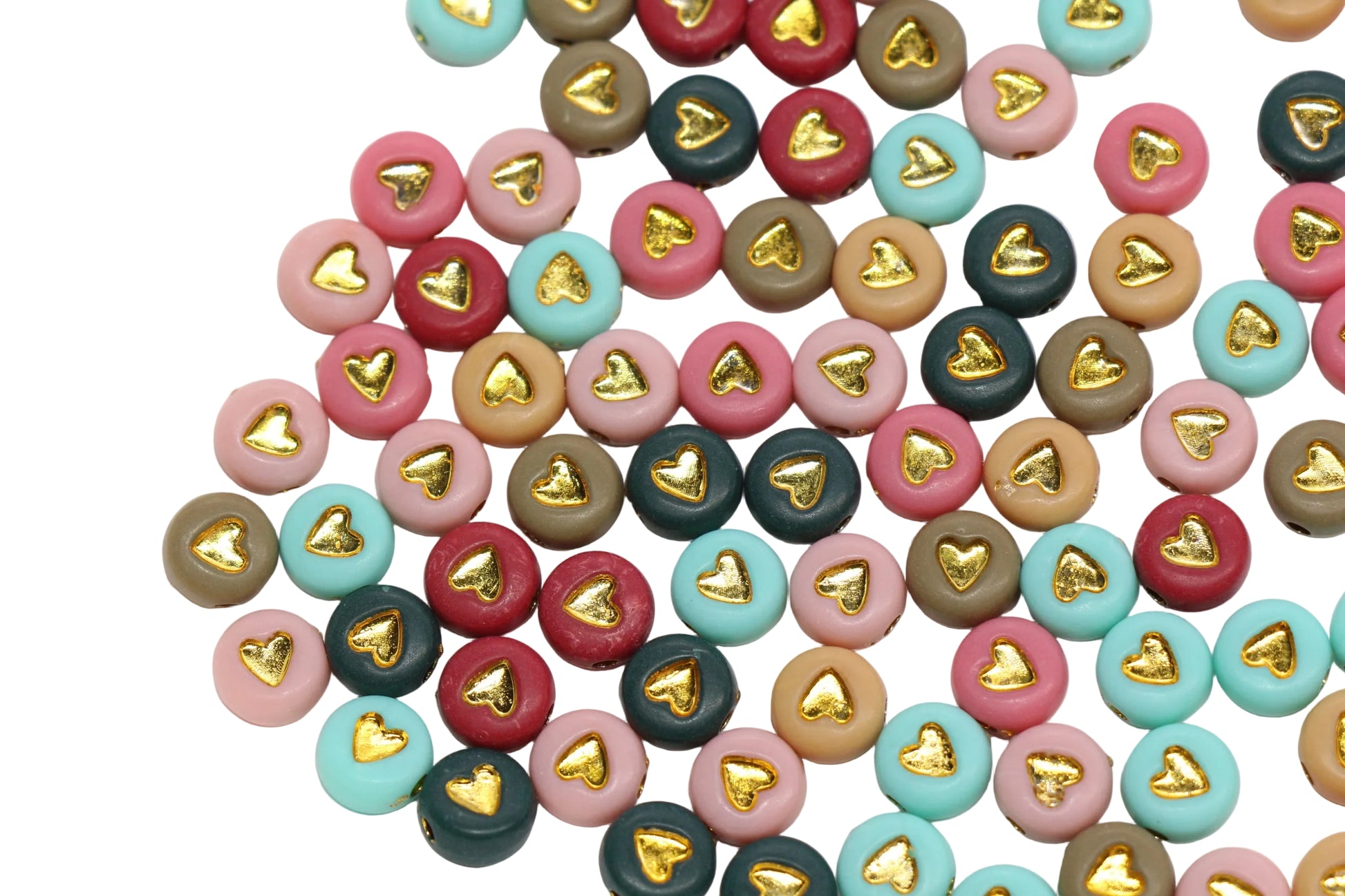 7mm Gold Heart Beads Mixed Color