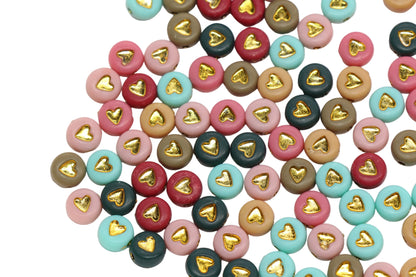7mm Gold Heart Beads Mixed Color