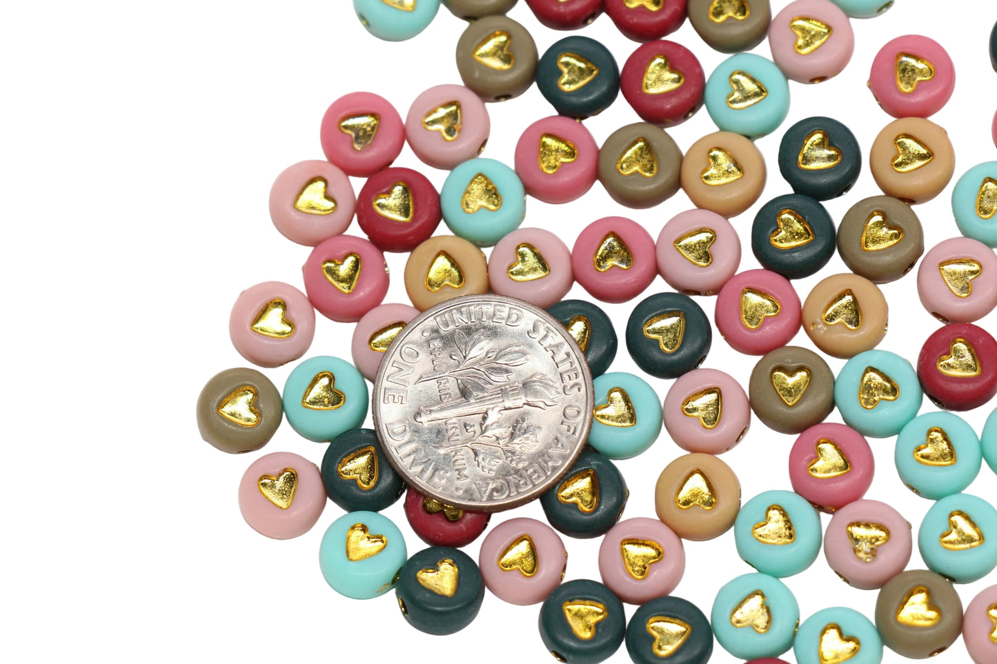 7mm Gold Heart Beads Mixed Color
