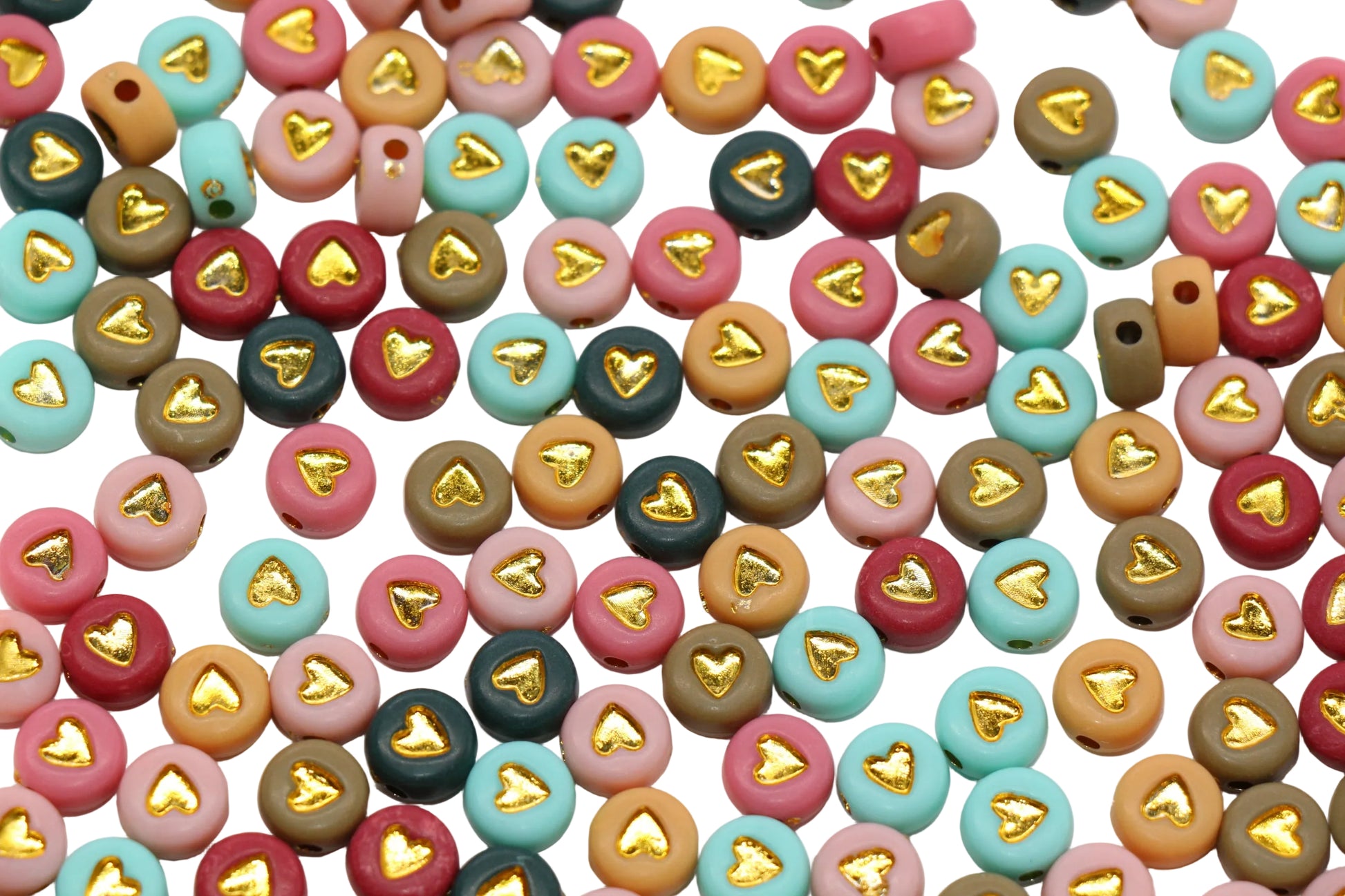 7mm Gold Heart Beads Mixed Color