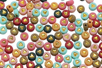 7mm Gold Heart Beads Mixed Color