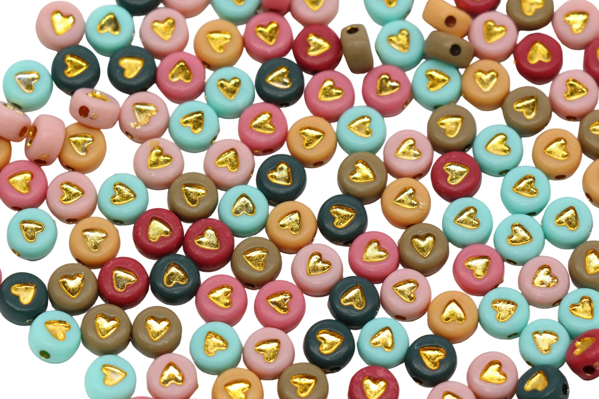 7mm Gold Heart Beads Mixed Color