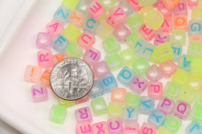 6mm Glow in the Dark Cube Letter Beads #1102