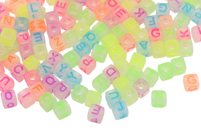 6mm Glow in the Dark Cube Letter Beads #1102