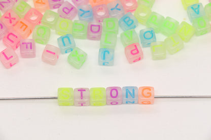 6mm Glow in the Dark Cube Letter Beads #1102