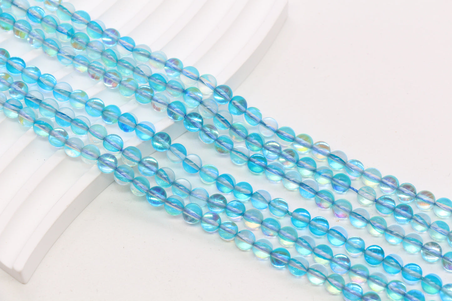 6mm Shiny Blue Moonstone Glass Beads  #261