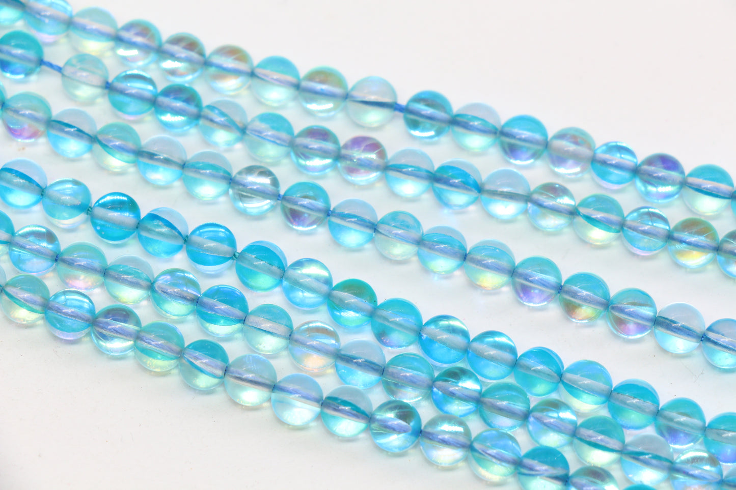 6mm Shiny Blue Moonstone Glass Beads  #261