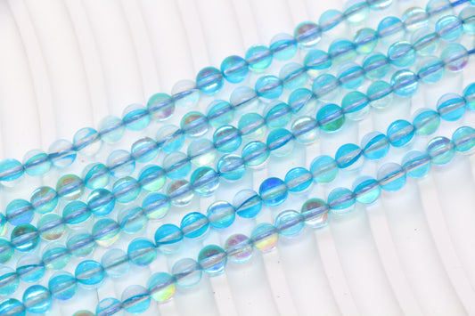 6mm Shiny Blue Moonstone Glass Beads  #261