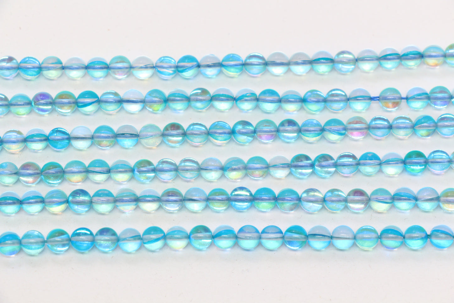 6mm Shiny Blue Moonstone Glass Beads  #261