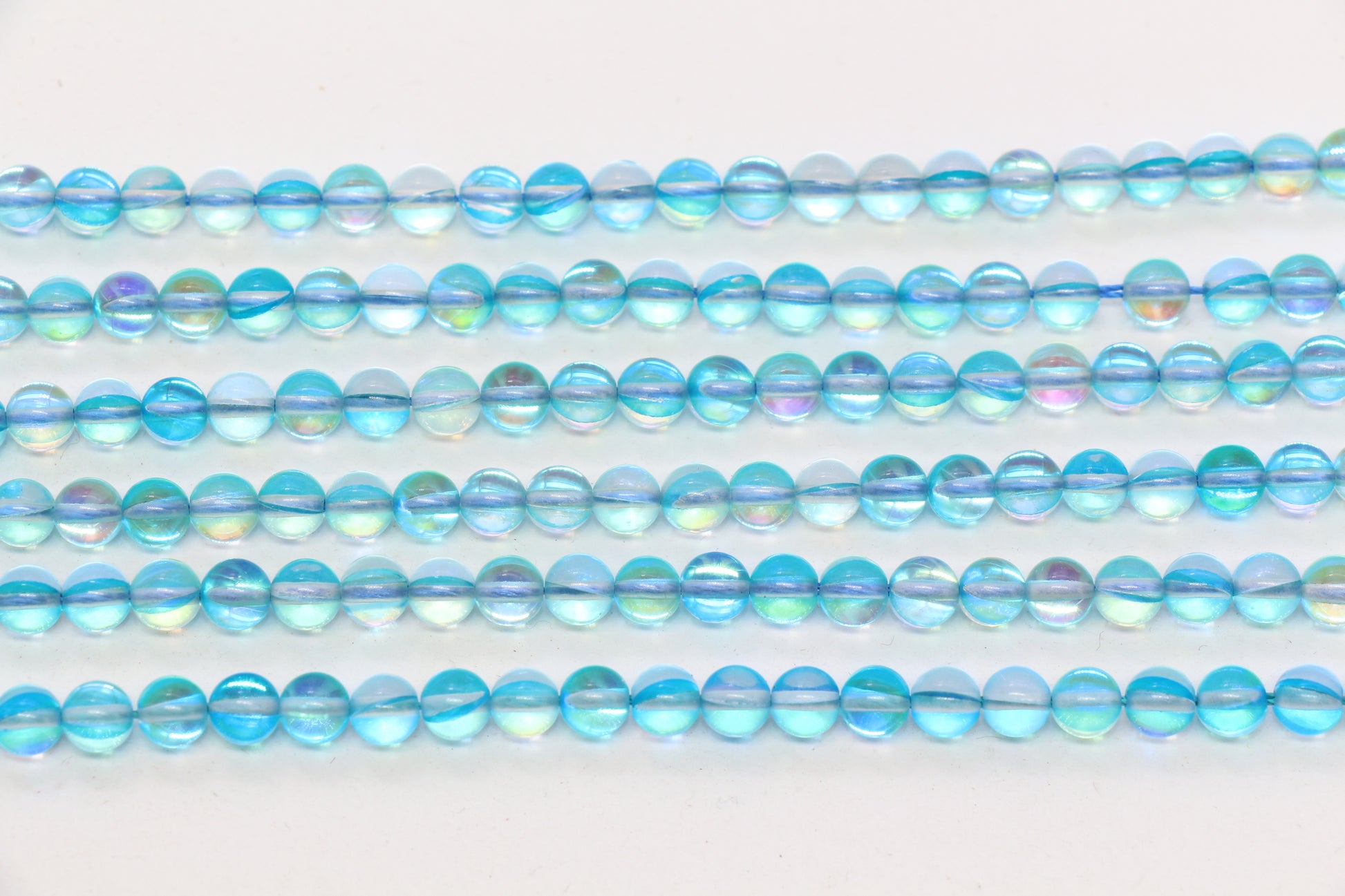 6mm Shiny Blue Moonstone Glass Beads  #261