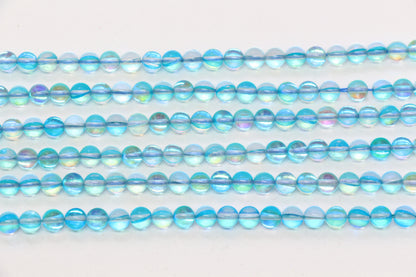 6mm Shiny Blue Moonstone Glass Beads  #261