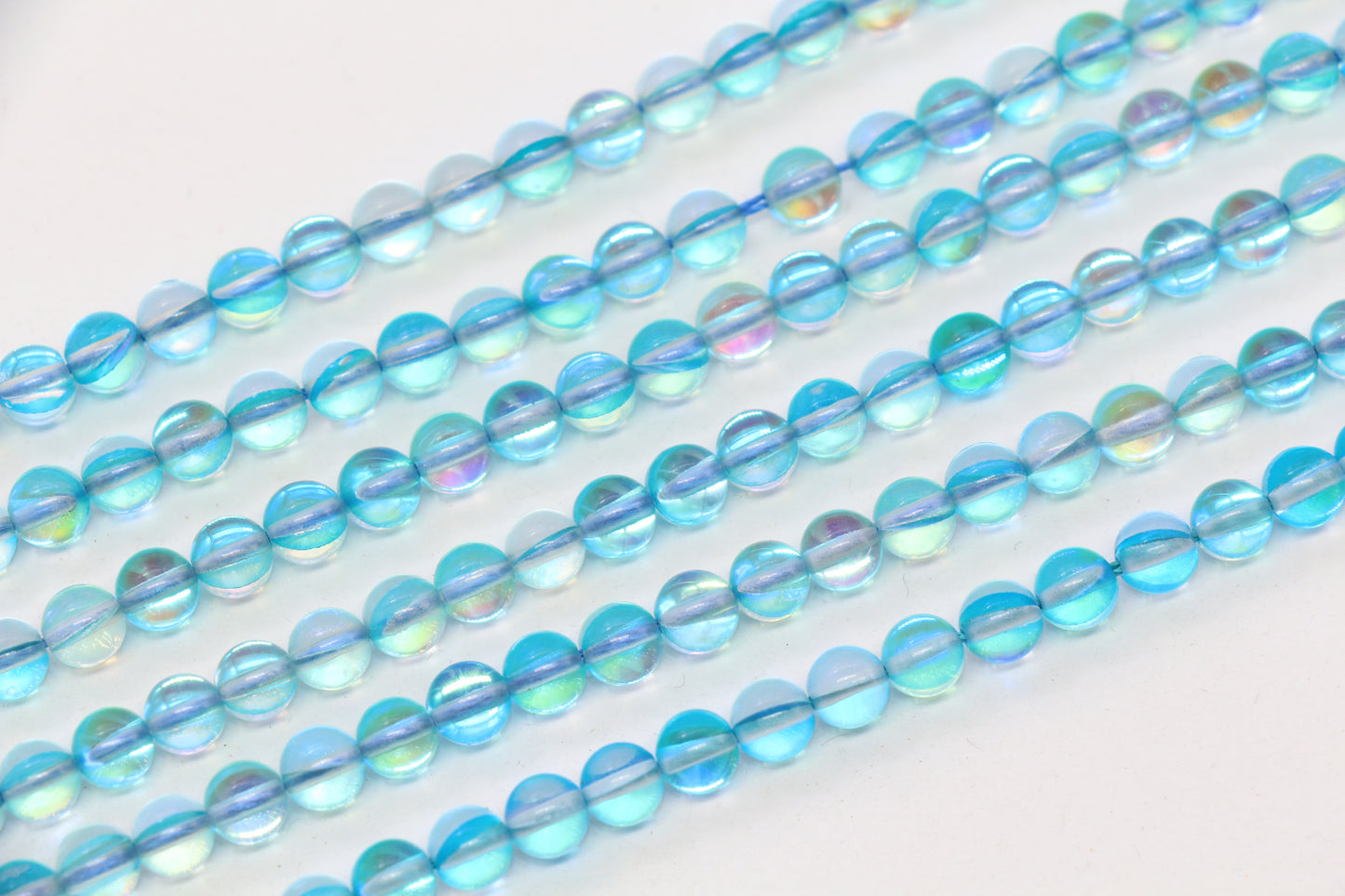 6mm Shiny Blue Moonstone Glass Beads  #261