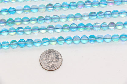 6mm Shiny Blue Moonstone Glass Beads  #261