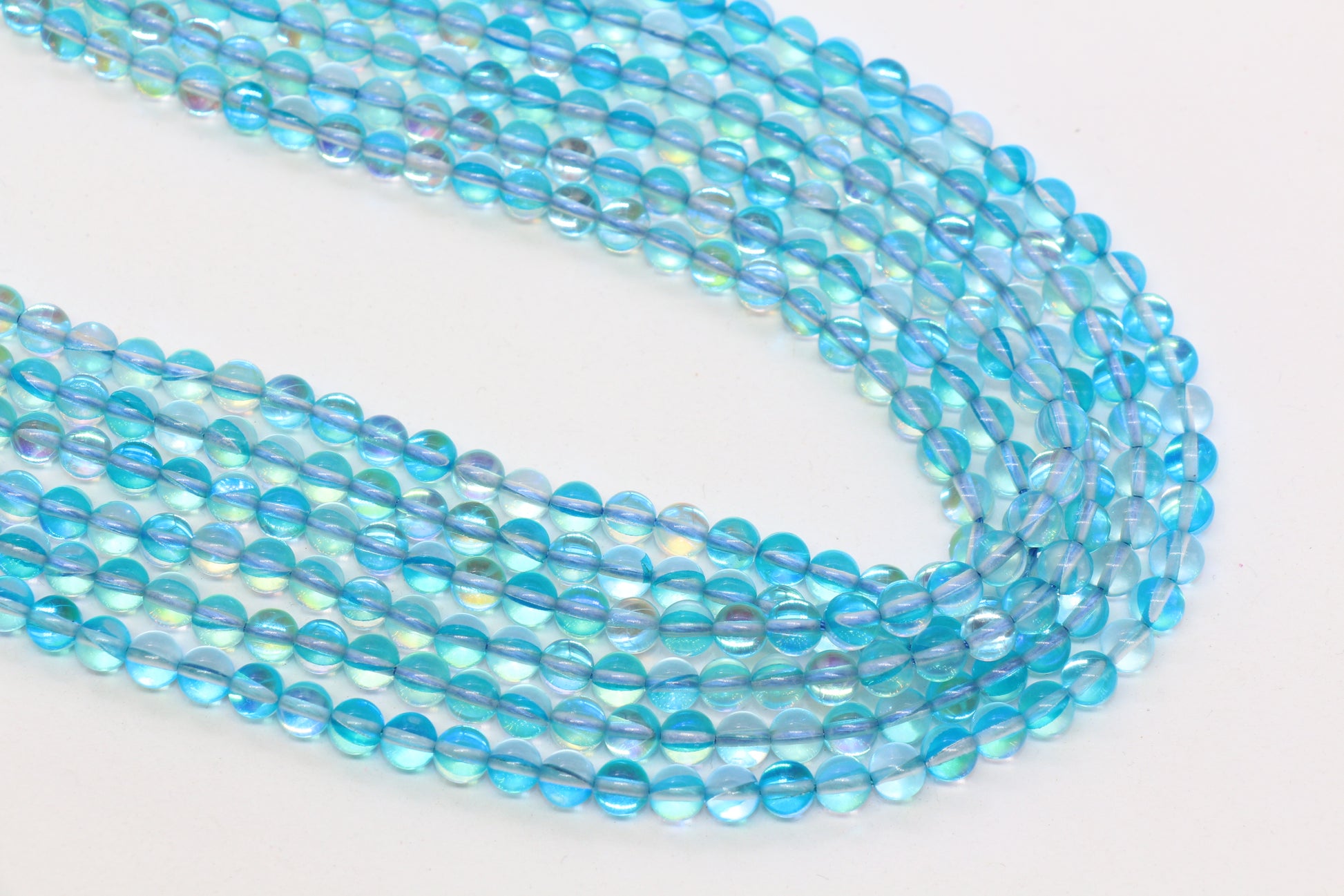 6mm Shiny Blue Moonstone Glass Beads  #261