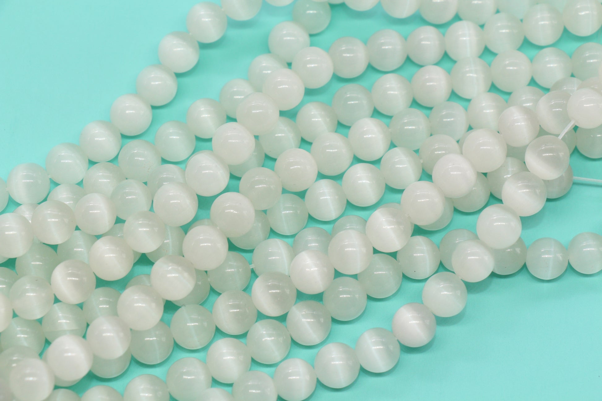 10mm Milky White Cat Eye Glass Beads #274