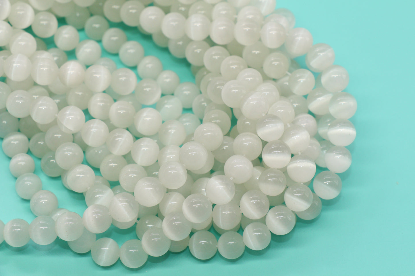 10mm Milky White Cat Eye Glass Beads #274