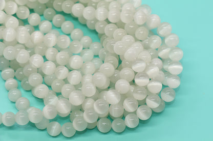 10mm Milky White Cat Eye Glass Beads #274