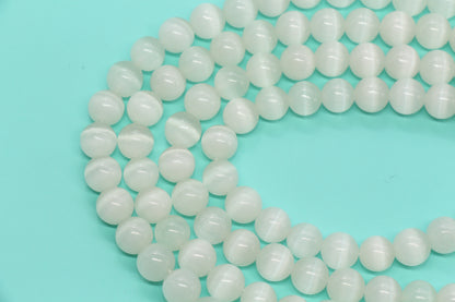 10mm Milky White Cat Eye Glass Beads #274