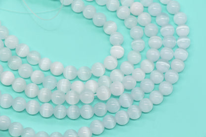 8mm White Cat Eye Glass Beads #272