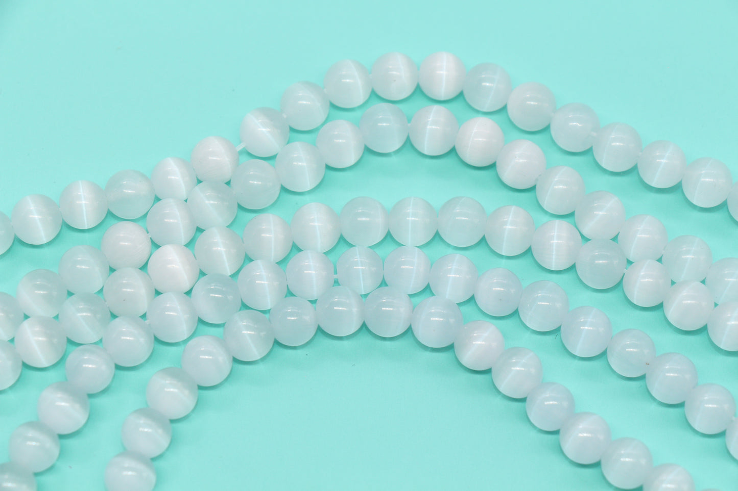 8mm White Cat Eye Glass Beads #272