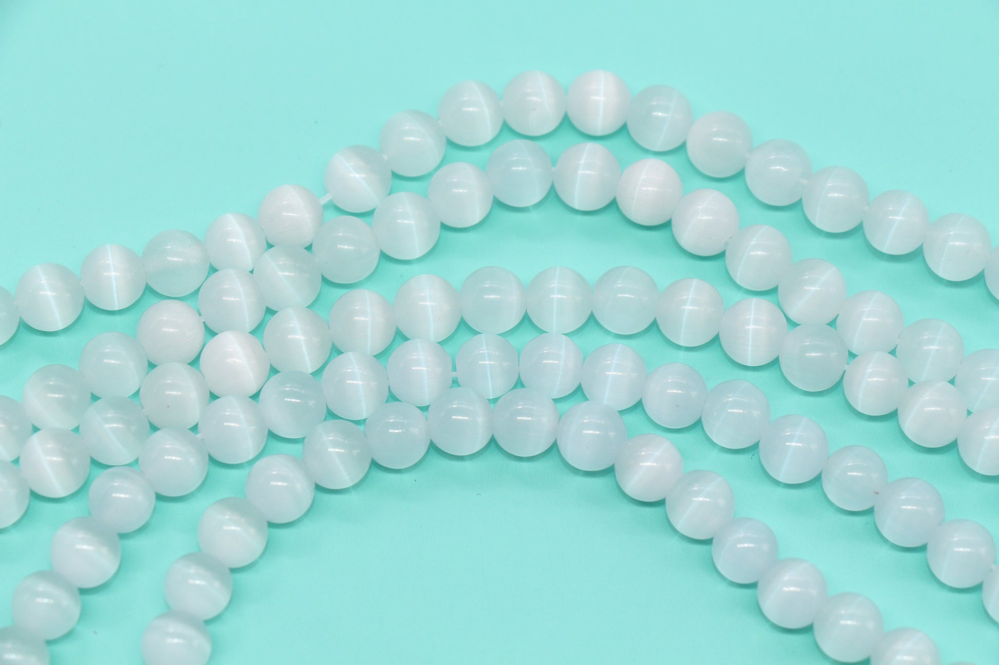 8mm White Cat Eye Glass Beads #272