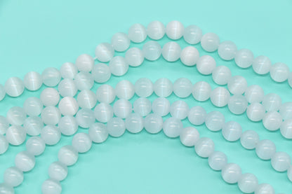 8mm White Cat Eye Glass Beads #272