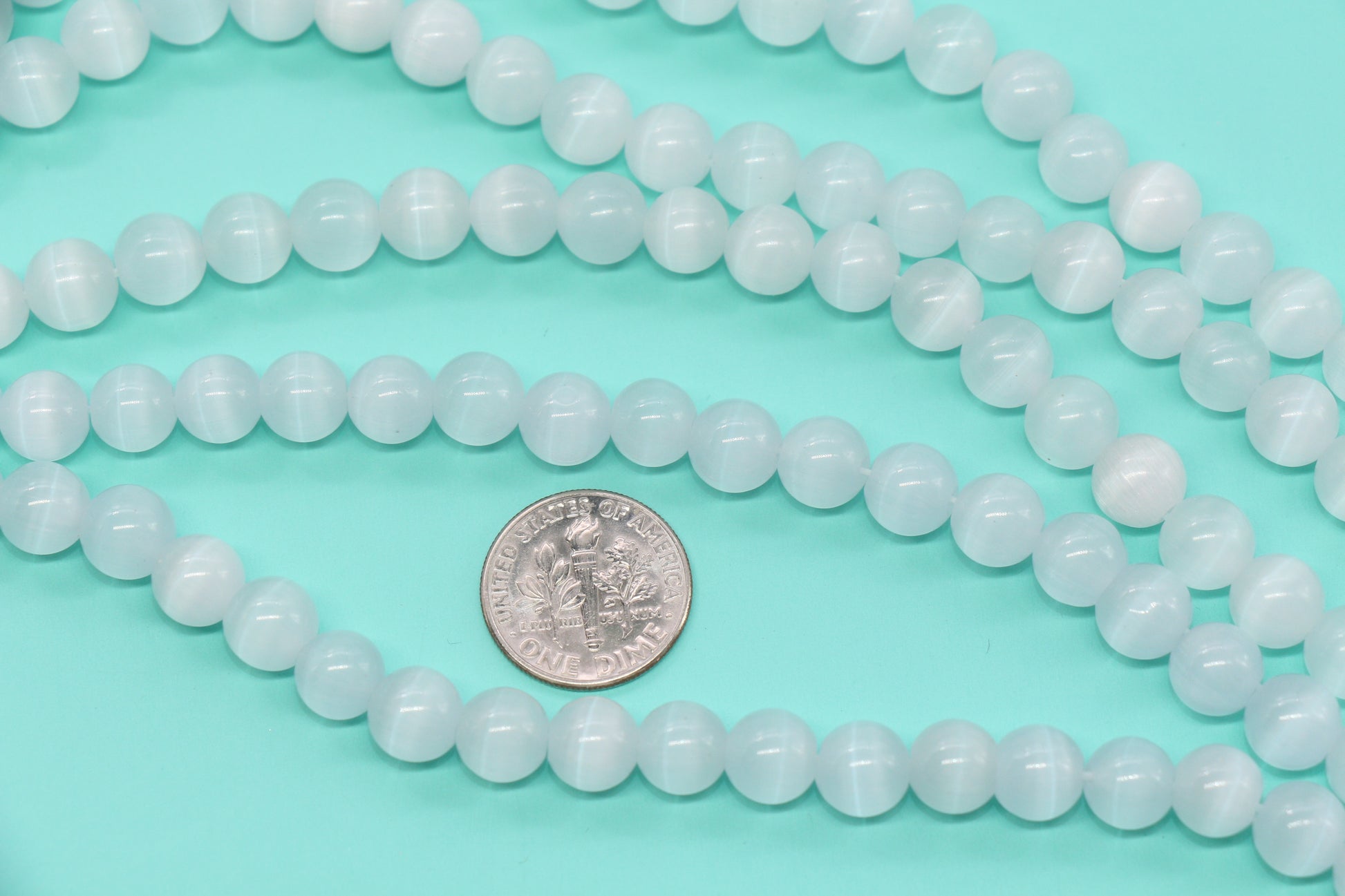8mm White Cat Eye Glass Beads #272