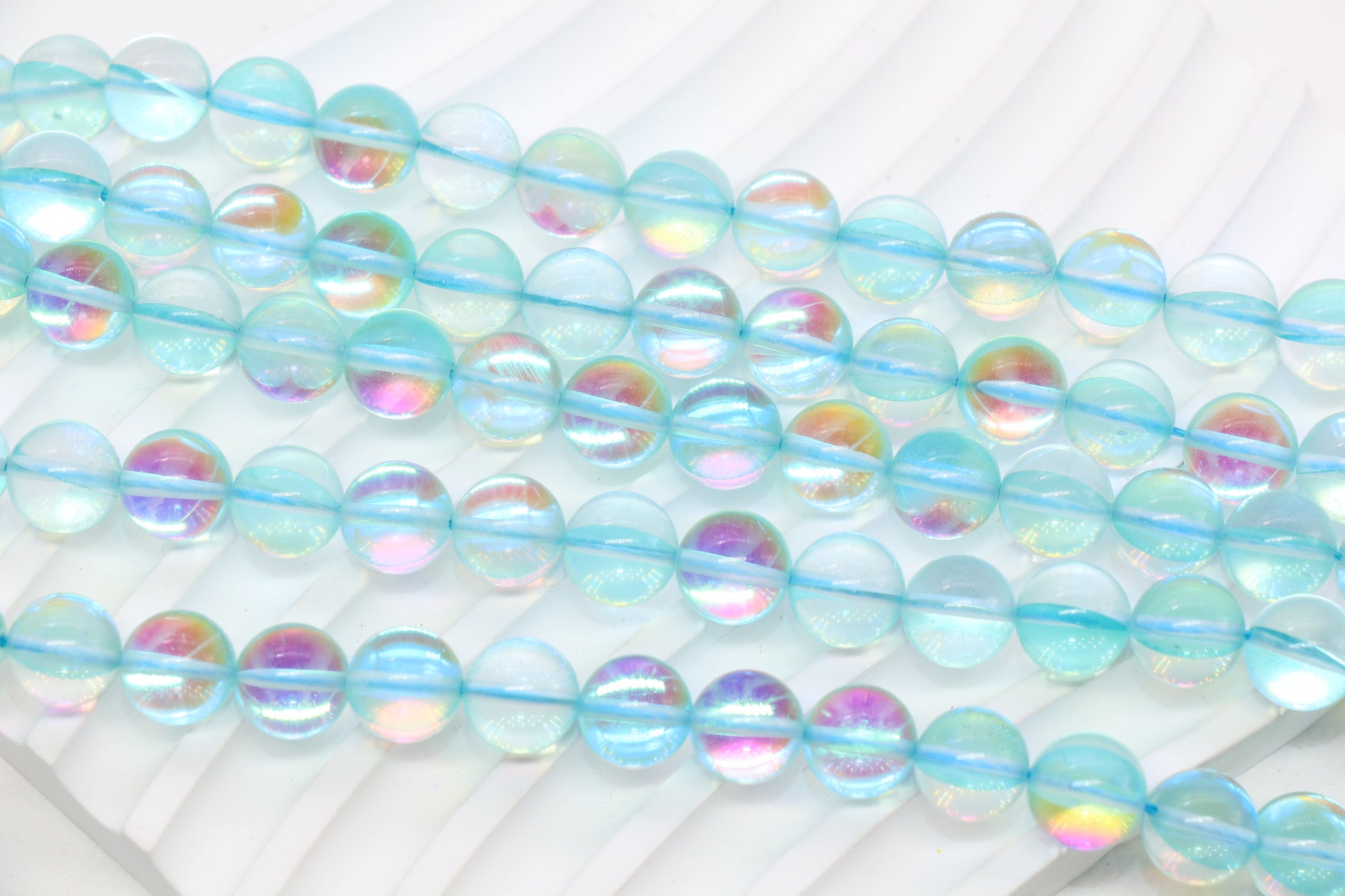 10mm Blue AB Moonstone Glass Beads #93