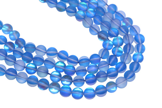 10mm Matte Blue Moonstone Glass Beads #99